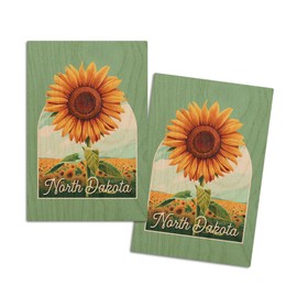 North Dakota, Dare to Bloom, Sunflower, (4x6 Birch Wood Postcards, 2-Pack Stationary, Rustic Home Wall Decor)