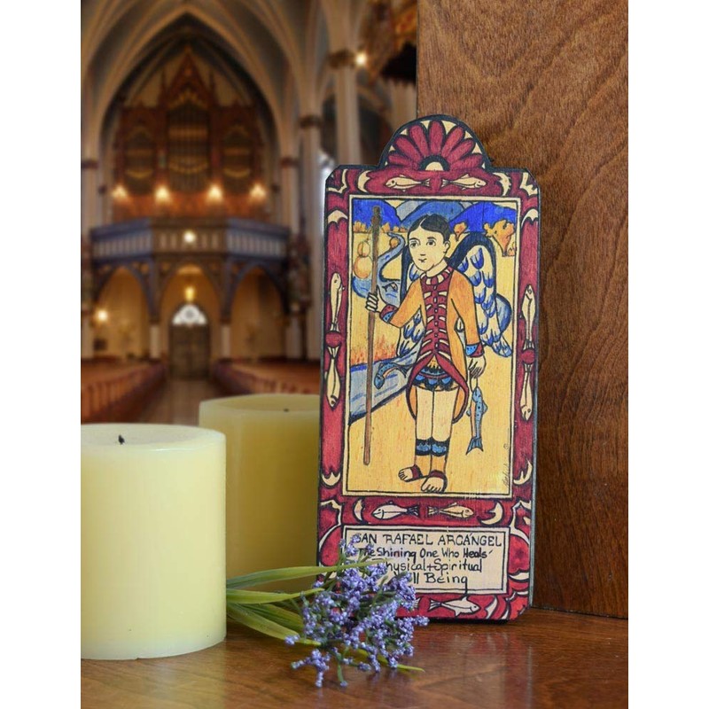 Modern Artisans San Rafael (Archangel Saint Raphael) Handmade Retablo Plaque,