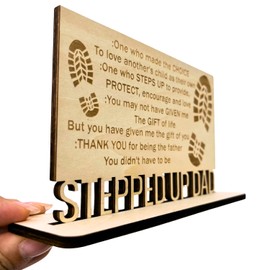 Stepped Up Dad Definition Engraved Wood Standing Sign Plaque - Step Dad Gift - Father's Day Gift Stepdad Birthday Gift Daughter Son Stepdad Gifts from Daughter and Son 4x6in
