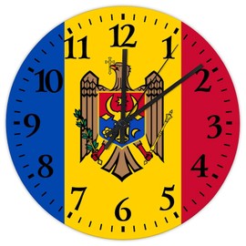 15 Inch Silent Non-Ticking Wall Clocks Battery Operated Moldova Home Decoration for Bedroom State Map Sailor Sailing Decorative Round Wooden Wall Clock Vintage for Indoor Family Room