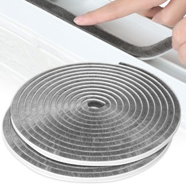 2Pack MILEQEE Door Brush Seal, 66Feet Total, Felt Pile Weather Stripping for Doors, Weather Strip for Windows Cabinet, Self Adhesive Draft Blocker, Dust Stopper Sliding Door Seal Winter, Grey 20m