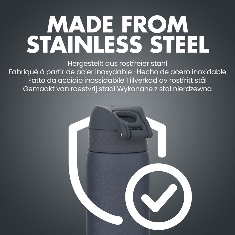 Ion8 Leak-Proof Slim Water Bottle, Stainless Steel, Ash Navy, 600