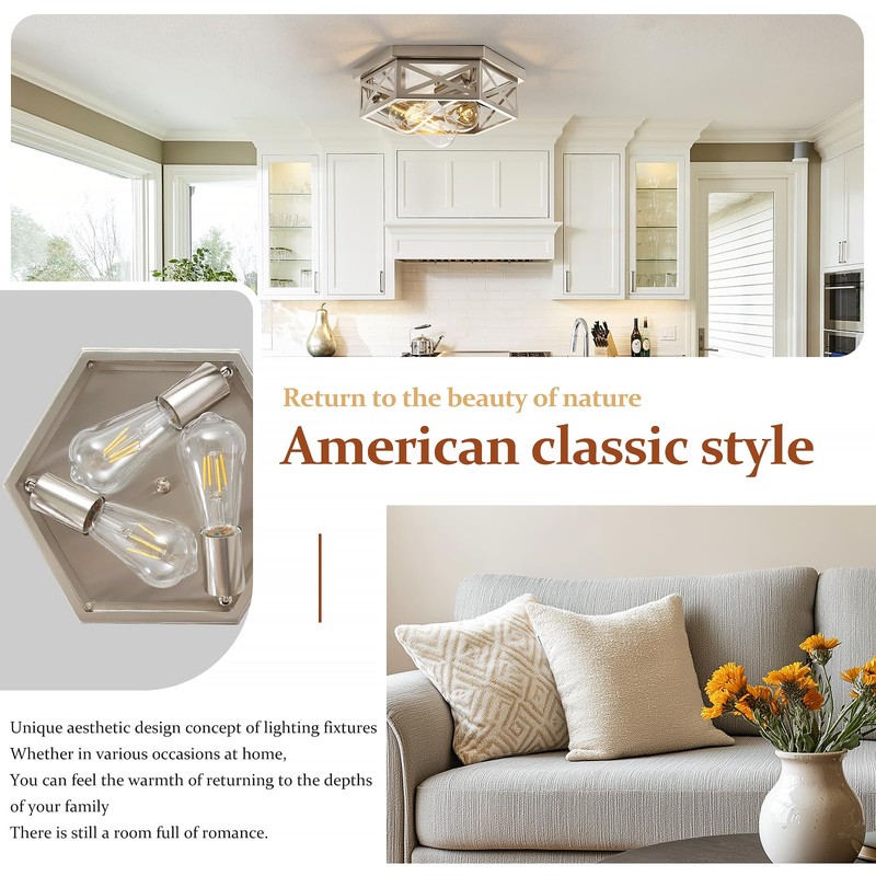 piano7797 13 inch Brushed Nickel Flush Mount Ceiling Light Fixture,3-Light