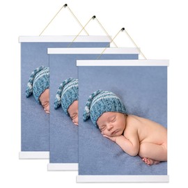 Magnetic Poster Hanger Frame White 3 pack, 12x18 12x16 12x20 Poster Frame Wooden Magnetic Hanging Kit for Walls Map 12 inch(W)x3pcs