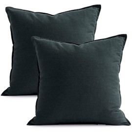 Jeanerlor Pack of 2 24 x 24 Inch Cotton Linen Soft Soild Decorative Square Throw Pillow Covers Green Cushion Case Set for Bedroom/Sofa/Car 60 x 60 cm, Dark Green