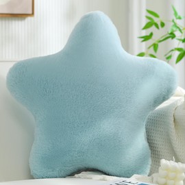 YRXRUS Star Pillows, Light Blue Star Shaped Pillow, Decorative Throw Pillow Gifts, Cute Plush Christmas Room Decor, Fluffy Faux Rabbit Fur 14"x14"Pillows for Living Bedroom