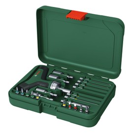 Bosch Bit-Ratschenschraubendreher T-Griff Set, 22-tlg. (max. Drehmoment 46 Nm; Getriebe mit 36 Zähnen; Magnetischer Bithalter; T-Griff mit Softgrip; 16 Bits S2-Stahl; 4 Steckschlüssel; Koffer)