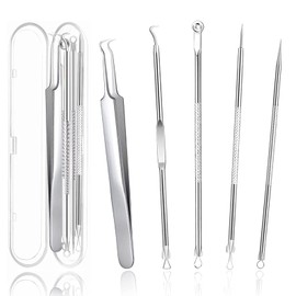 Restars Blackhead Remover Tweezers Acne Remover Antibacterial Stainless Steel Pore Care Kit Blackhead Remover Blackheads Strawberry Nose Care Portable Convenient Storage Case Included 5-Piece Set