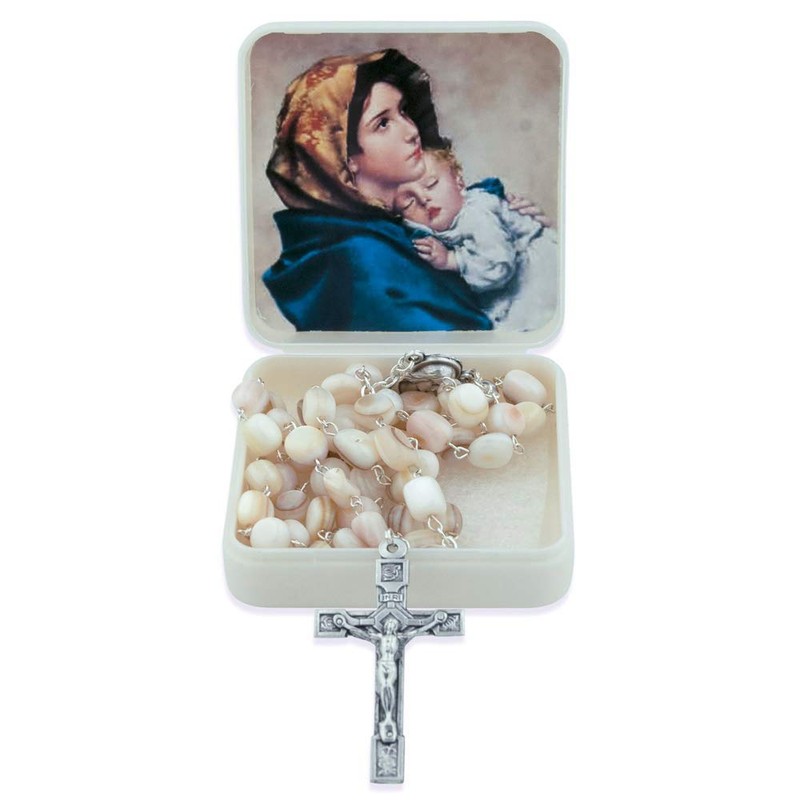 Vatican Imports Catholic Rosary with Natural Stone Beads (White)