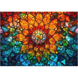 RAJRNED Puzzles for Adults 1000 Pieces, Jigsaw Puzzles 1000 Pieces - Stained Glass Flowers