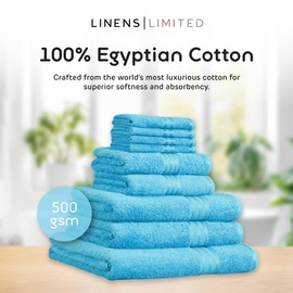 Linens Limited - Hand Towel for Bathroom and for Kitchen, Great as Face Towel, Guest Towel, and More, Egyptian Cotton, Soft and Luxurious, Super Absorbent, Machine Washable (Aqua)