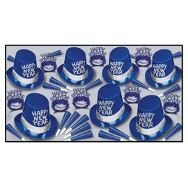 Beistle Ice Assortment for 50 People – New Years Eve Party Favors Supplies – Hats, Tiaras, Noisemaker Horns, One Size, Blue/Silver