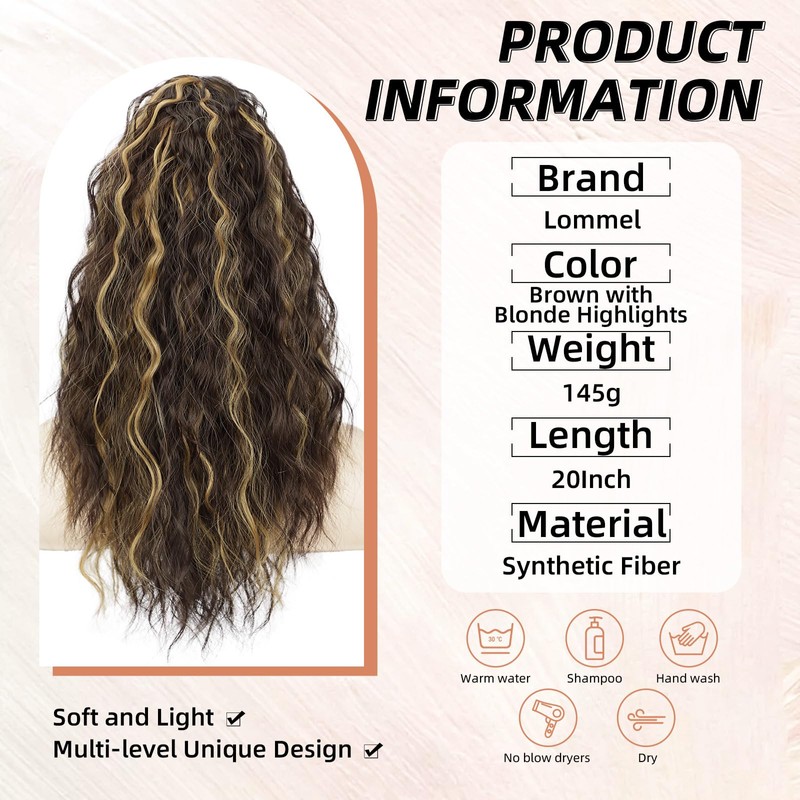 Lommel Ponytail Extension, Claw Clip Ponytail Extension for Women Long