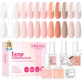 Saviland 12 Color Builder Nail Gel Set - 5-in-1 Builder Nail Gel Nail Strengthener for Thin Nails and Growth Gel Overlay Short Nail Extension Soak Off U V LED Hard Gel for Home Salon Easy To Use