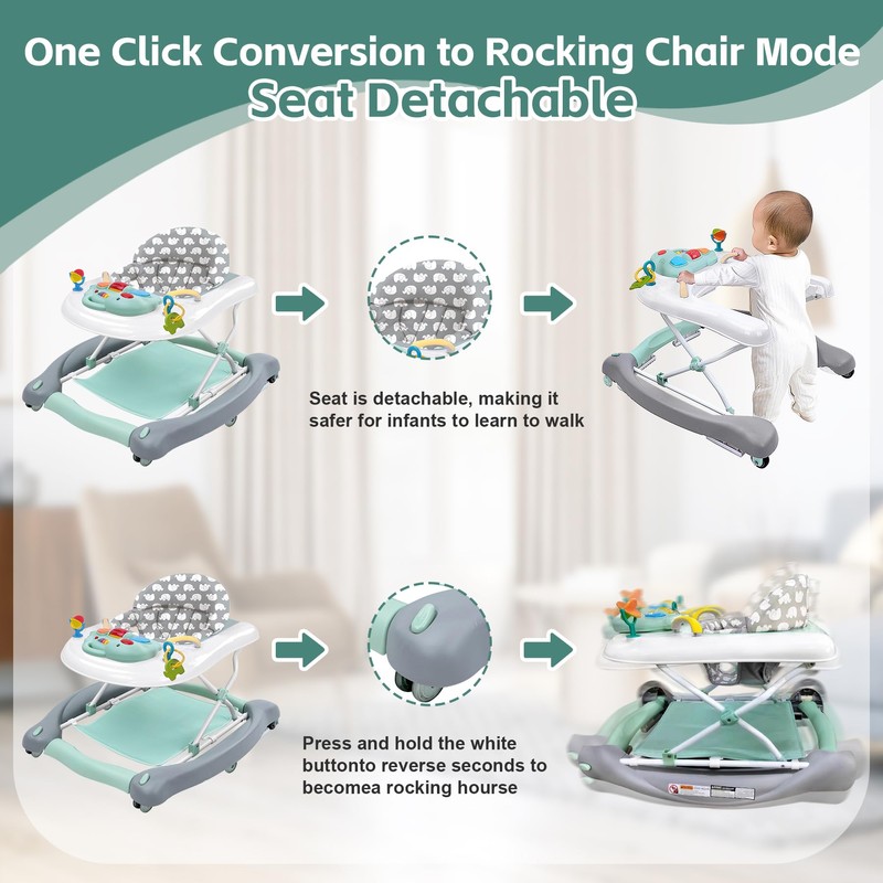 Foldable Baby 5-in-1 Activity Walker - Rocker, Activity Center, Bouncer,