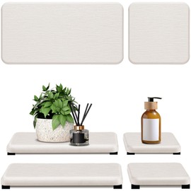 LeKuni Set of 4 Water-Absorbent Diatomaceous Earth Soap Dish, Water Absorbing Stone for Sink, Soap Holder Shower, Quick Drying Bathroom Tray for Plants and Toiletries