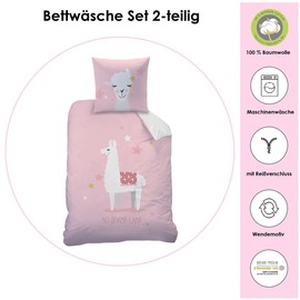 CTI reversible bed linen set Lama Queen, 135 x 200 cm, 80 x 80 cm, 100 % cotton, lawn cloth, pink