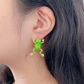 Frog Earrings for Women Trendy Green Frog Stud Earrings 3D Animal Earrings Cool Fun Frogs Jewelry Gifts, 2.5cm, Zinc, No Gemstone