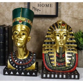 Ebros Golden Mask of Egypt Pharaoh King TUT and Queen Nefertiti Statue Set of 2