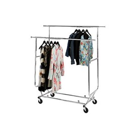 New Double Rail Collapsible Chrome Rolling Clothing/garment Rack