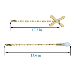 Ceiling Fan Pull Chain, 13.6 Inches Fan Pulls Set with Connector, 2 Pack 3mm Diameter Beaded Ball Fan Pull Chain Brass