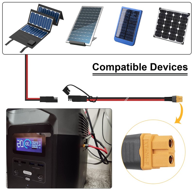 iGreely SAE to XT60 Connector Cable Solar Panel Adapter for
