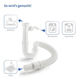 Xavax Flexible Siphon with 1 Device Connection + Odour Trap - Plastic Tube Siphon for Dishwashers and Washing Machines - 1 ½ Inch - White
