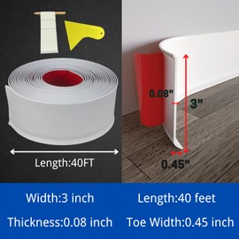 COUKIU Flexible Baseboard Molding Trim, 3 Inch x 20 Feet Self-Adhesive Vinyl Wall Base Cove Base, Peel and Stick Rubber Wall Base Moulding Trim(S76, White)