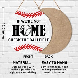 Baseball Front Door Sign, Baseball Hanging Sign Decor Sport Wall Decorations Sign for Porch, Patio, Boys Room, Gift for Men Boy Baseball Player Lover Fans, If We Don't Answer Check The Ball Field