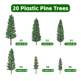 20-Piece Miniature Pine Tree Set, Assorted Model Trees for Diorama Scenery, Fairy Gardens, Train Layouts & Architectural Building Models – Realistic Natural Green Landscape Supplies