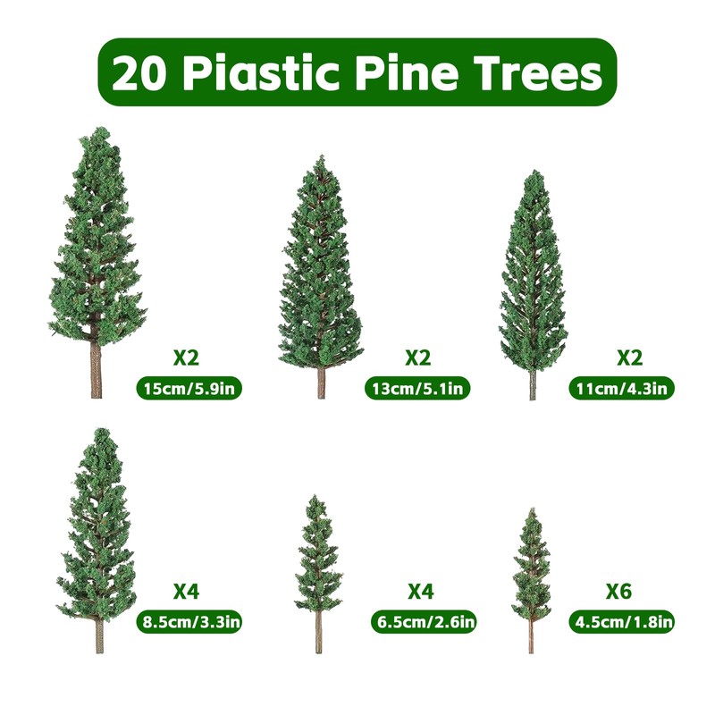 20-Piece Miniature Pine Tree Set, Assorted Model Trees for Diorama
