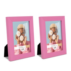 Renditions Gallery 4x6 inch Picture Frame Set of 2 High-end Modern Style, Made of Solid Wood and High Definition Glass Ready for Wall and Tabletop Photo Display, Pink Frame