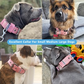 Heavy Duty Tactical Dog Collar - 1.5" Width Military Durable Thick Nylon with Adjustable Metal D Ring & Buckle Working Training K9 Collar for Medium Large Dogs (Pink, S(14"-17"))
