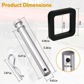 TS35010 Trailer Hitch Pins Kits for B&W Trailer Hitches Tow 2" & 2.5" Receiver, Trailer Hitches Replacement Pins with 2 Inch Hitch Receiver Silencer Pad and Stainless Steel Hitch Clip - 3 Pack
