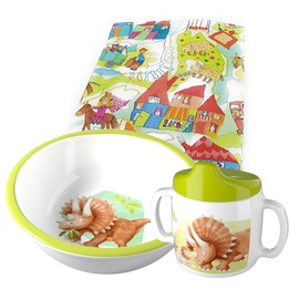 HABA Dino Melamine Tableware Set for Children - Dinosaur Design - Drinking Cup and Bowl - Dishwasher Safe