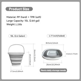 Moodyin Collapsible Water Bucket (10L / 2.6 Gal) – Portable, Easy to Carry & Store, Ideal for Car Wash, Cleaning, Camping, Fishing and Outdoor Activities with Collapsible Handle Design(Square)