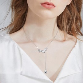 HUKKUN Dachshund Necklace Sterling Silver Weiner Dog Y Necklace Dachshund Jewellery for Women Dachshund Lovers