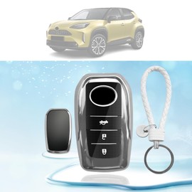 LUWU Compatible with New Toyota C-HR 2024 / Yaris Cross 2020-2024 Car Key Cover Cases Keychain TPU Car Key Fob Accessories Keyring Protective CHR 2024 Accessories (Silver)