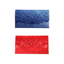 Laser Cut Money Gift Voucher Token Wallet Cards and Envelopes for Wedding Birthday Christmas New Home New Born (Blue and Red 2 cards)