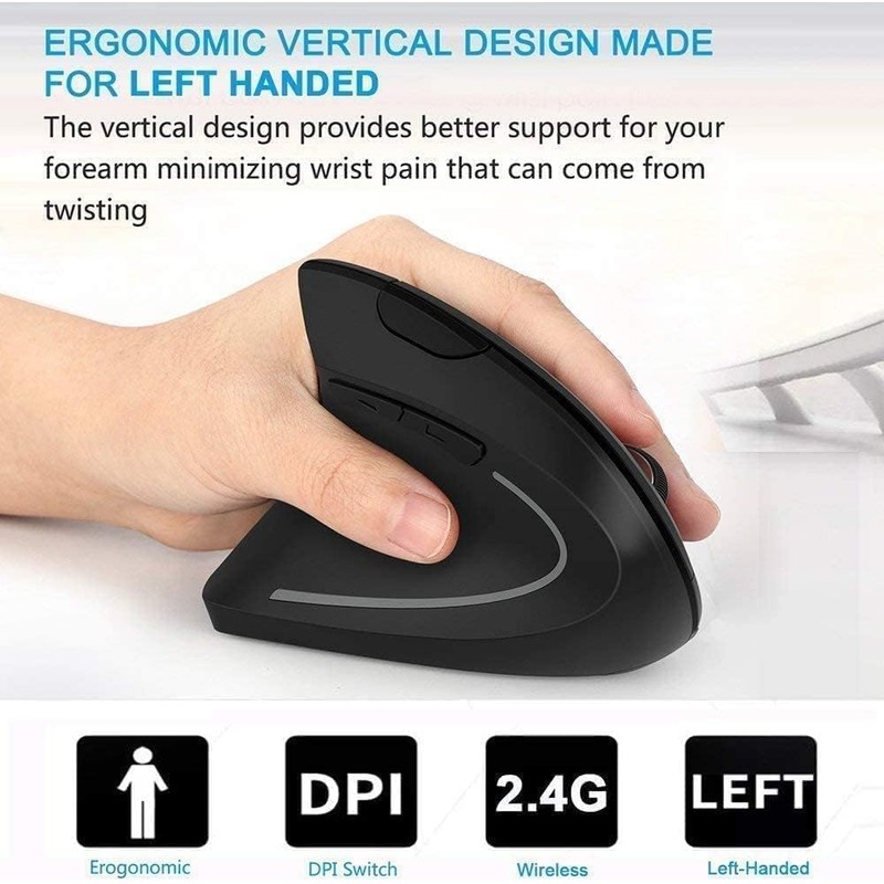 Ergonomic Mouse Left Hand, 2.4G Left Hand Wireless Vertical Mouse