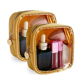 TotePrint 2PCS Solid Cosmetic Bag and Travel Pouch-Durable PVC Material,Versatile,Zipper Design for Smooth Sliding-Ideal for Makeup,Travel Essentials (2PCS-Yellow)