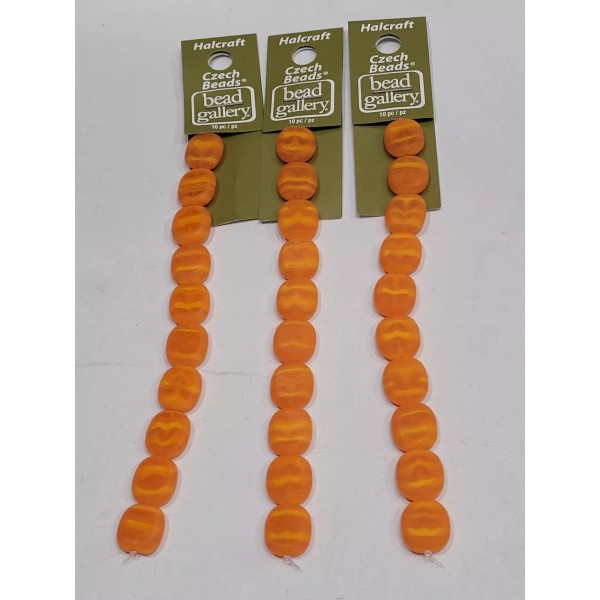 bead gallery Orange swirl Czech lentil glass (SET OF 3)