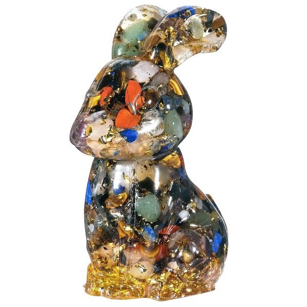 Nupuyai Rainbow Stone Resin Rabbit Bunny Statue, Stone Rabbit Figurines