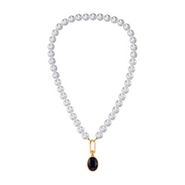Traveller 114326 Women's Pearl Necklace with Pendant 10 mm White Crystal Dark Blue Oval 45 cm Gold-Plated, Pearl Crystal Metal, Pearl Crystal
