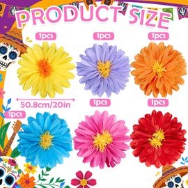 Homarkable 6 Pcs Large Tissue Paper Flowers, 20 Inch Handcrafted Giant Paper Flowers for Mexican Party Summer Wedding Birthday Backdrop Baby Shower Nursery Craft Outdoor Wall Decor