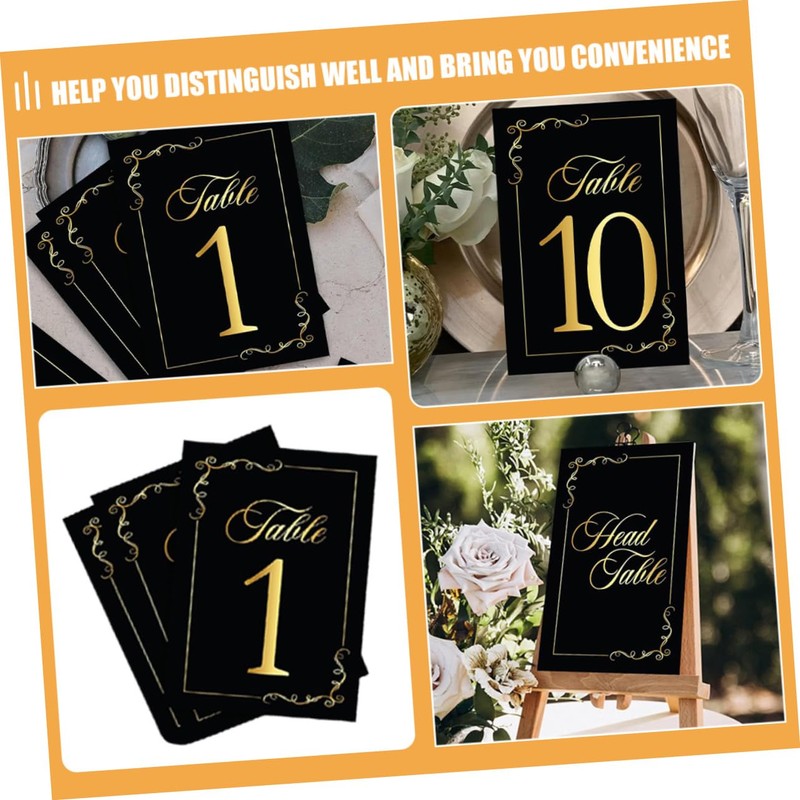 NOLITOY 1set Elegant Double Sided Table Numbers Cards Black Gold