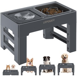 URPOWER 2-in-1 Elevated Slow Feeder with No Spill Dog Water Bowl 4 Height Adjustable Raised Bowl Stand for Small to Large Dogs, Cats & Pets