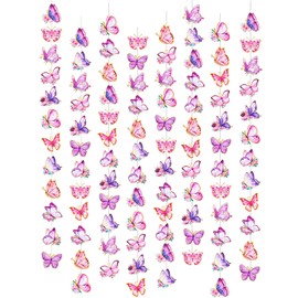 Liobelon 8 Pieces Butterfly Garlands Purple Pink Hanging Butterfly Birthday Party Decorations Butterfly Paper Cutouts Hanging Banner Ceiling Decor for Wedding Home Baby Shower Holiday Party Supplies