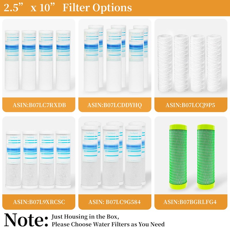 Geekpure 10-Inch Whole House Slim Water Filter Housing with Pressure