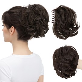 Extensiones De Cabello Con Pinza Para Coleta Corta, Moño Despeinado, Mechones Flexibles, Ondulados, Rizados, Sintéticos, Versátiles, Color Marrón